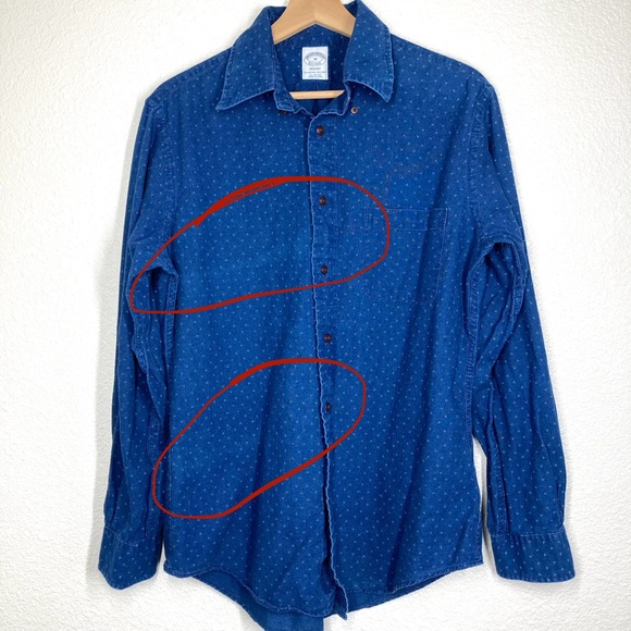 Brooks Brothers Shirt Mens Medium Blue Button Down Regent Dots Cotton - Picture 9 of 14